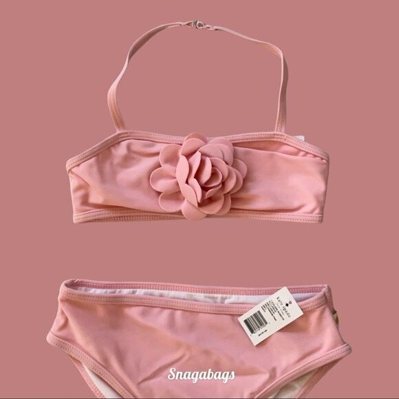 KATE SPADE NWT TODDLERS 4Y ROSETTE TWO PIECE SWIM SUIT DELPHINIUM PINK - Picture 3 of 7